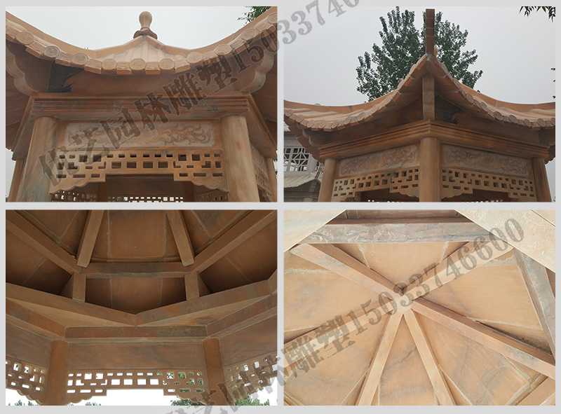 中式大理石涼亭，石雕六角亭子細(xì)節(jié)圖，定制中式景觀涼亭
