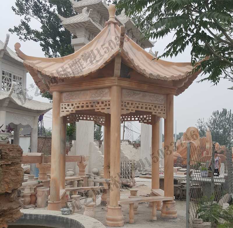 中式大理石涼亭，石雕景觀亭子，石雕六角亭子廠家