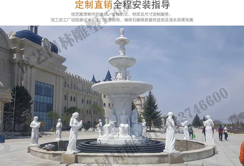 大理石景觀噴泉安裝，如何安裝大型景觀噴泉，定制石雕噴泉工廠(chǎng)