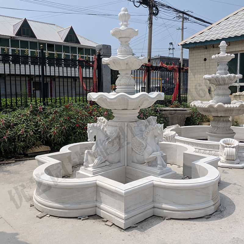 景觀雕塑定制，石雕噴泉廠家，歐式白馬石雕噴泉