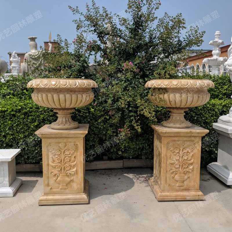 石雕景觀花盆，花園石材花缽